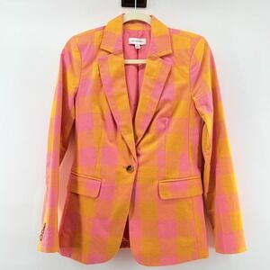 Free Assembly Blazer Womens Small Plaid Checkered Preppy Jacket Lined Pockets
